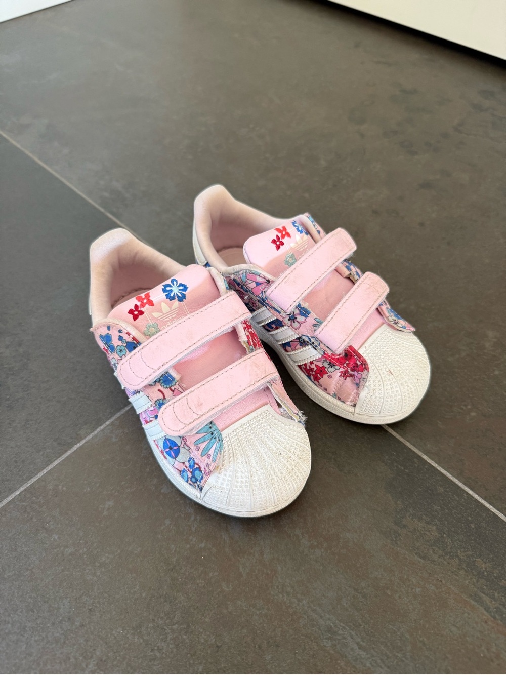 Adidas Kids Pink Floral Velcro Sneakers with White Shell Toe